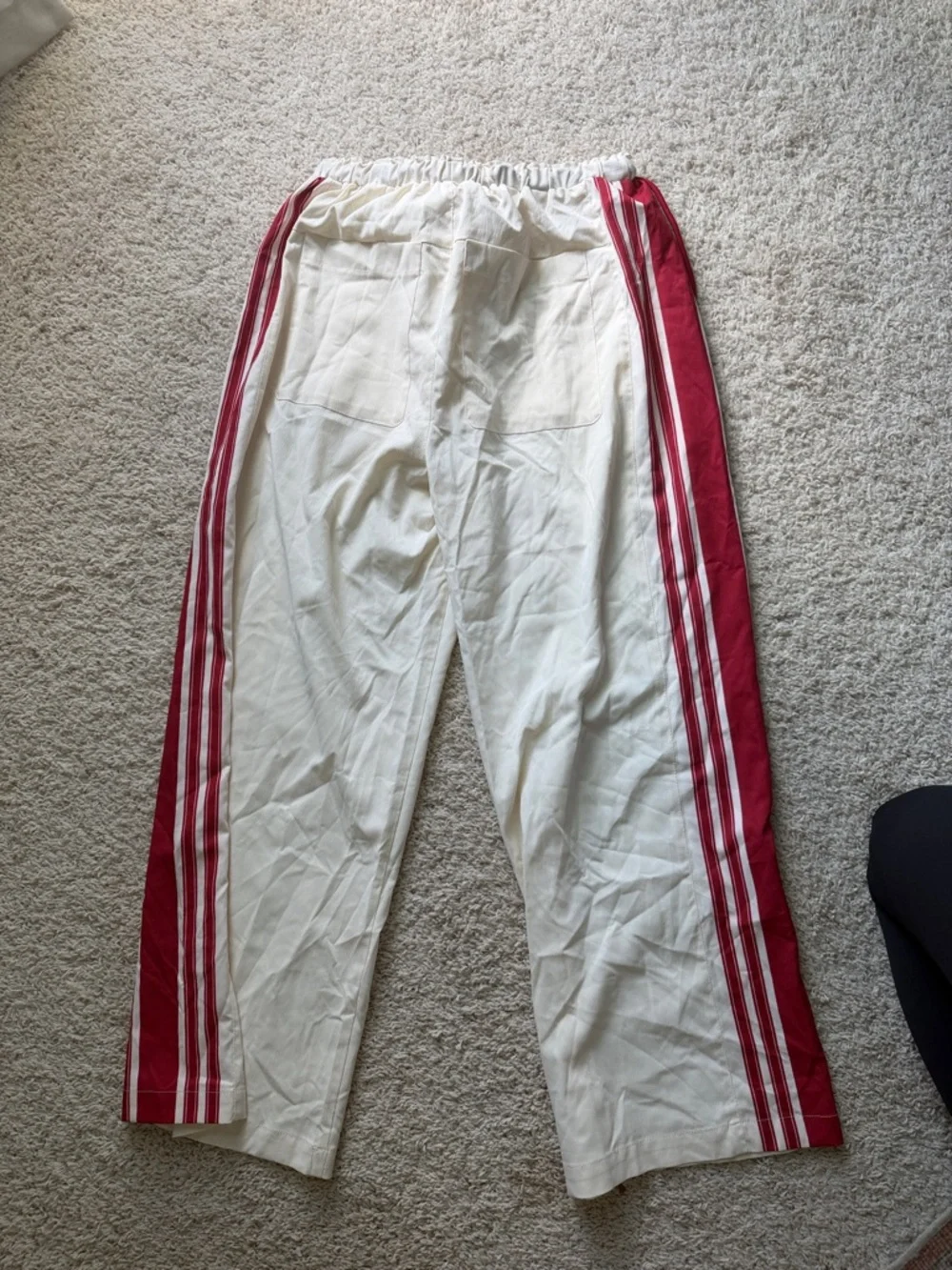 Cream Wide-Leg Track Pants with Red Stripe Detail - Picture 2 of 3